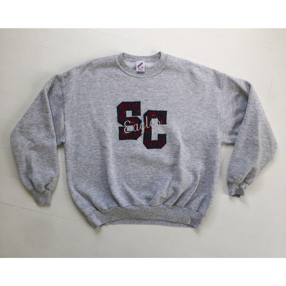 Jerzees Gray Sweatshirt with Red and Black Design